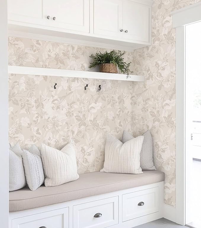 Heroad Beige Brown Wallpaper Floral Wallpaper Peel and Stick Boho Contact Paper Vintage Wall Paper Removable Self-Adhesive for Bedroom Cabinets Decoration Thicken Vinyl 17.3" x 197"