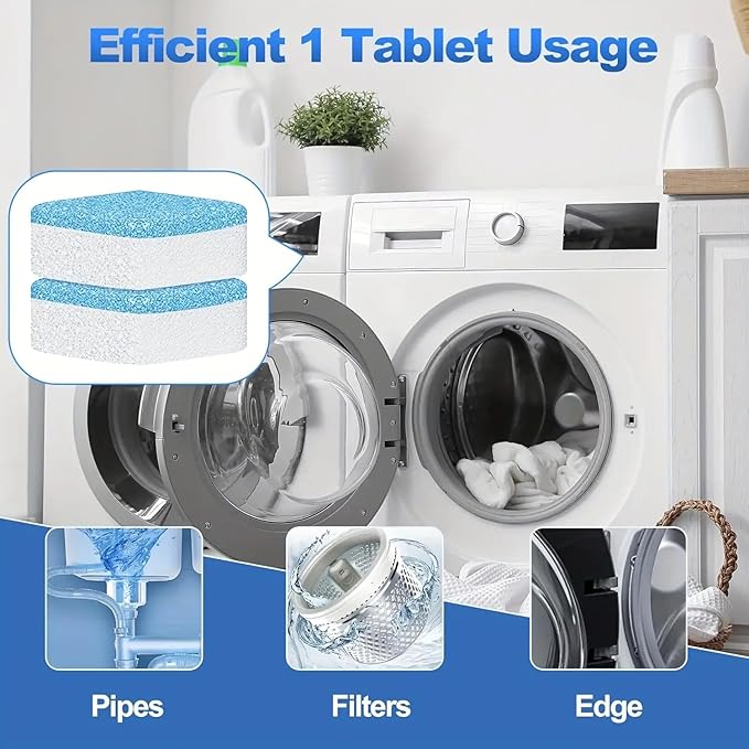 Washing Machine Cleaner Tablets, 12 Count – Deep Clean & Odor Control for Drum, Tub & Gasket, Compatible with All Washer Types