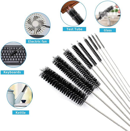 10PCS Flexible Drain Brush Straw Cleaner Brush Set,Pipe Cleaners Brush,61Inch Stainless Steel Double-Ended Hose Brush 8.2Inch Nylon Long CPAP Tube Cleaning Brush for Home Kitchen Sink Plumbing