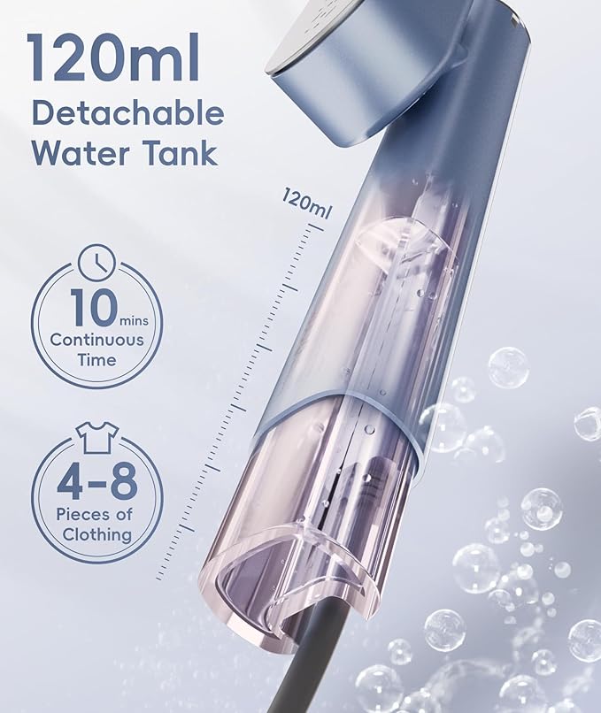 Steamer for Clothes, 1000W Portable Garment Steamer Travel Size, 100-240V Dual Voltage, 120ml Tank Handheld Steam & Iron 2 in 1, for Home, Business, Global & Europe Traveling, Silver