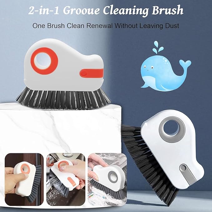 2 in 1 Groove Cleaning Brush Window Track Cleaning Tools, Multifunction Grout Cleaner Tool Grip Brush Hard Bristle Crevice Cleaning Brush for Sliding Door Track, Window Sill, Window Seal