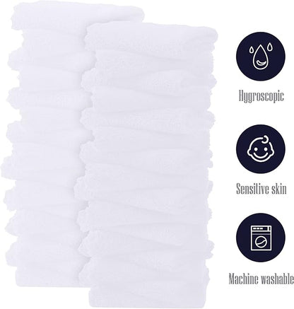 32 Pack Baby Washcloths - 10x10 Inch, Luxury Coral Fleece - Extra Absorbent and Soft Wash Clothes for Newborns, Infants and Toddlers - Suitable for Sensitive Skin and New Born - Baby Shower - White