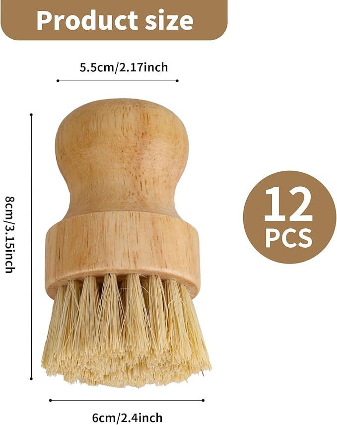 12 Pack Bamboo Palm Dish Brush Bulk, Bamboo Dish Scrubber, Wood Scrub Dish Brush for Dishes Pans, Pots,Vegetables Cleaning
