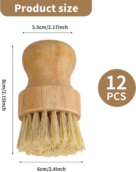 12 Pack Bamboo Palm Dish Brush Bulk, Bamboo Dish Scrubber, Wood Scrub Dish Brush for Dishes Pans, Pots,Vegetables Cleaning