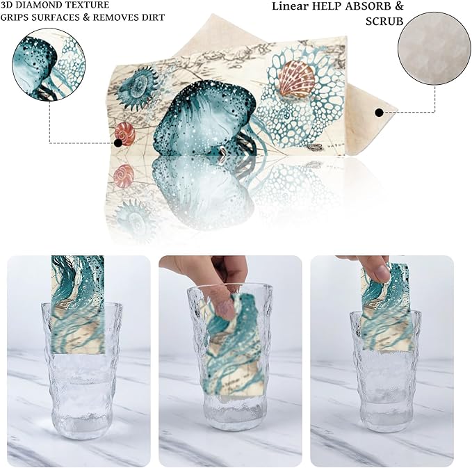 Blue Sea Swedish Dishcloths for Kitchen, 6 Pack Reusable Sea Animal Pattern Absorbent Dish Cloth, Fast Drying Cleaning Sponge Cloths for Kitchen Cooking Home Decoration Housewarming Gift