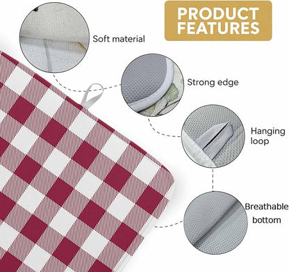 Dish Drying Mat Wine Red Buffalo Check Plaid Drying Mats for Kitchen Counter Farmhouse Style Absorbent Microfiber Dish Drainer Quick Drying Coffee Mat with Hanging Loop, 18 x24 inch