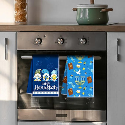 Zubebe 6 Pieces Hanukkah Kitchen Towels Decorations for Home Blue Menorah Gnomes Stars Happy Hanukkah Gift Candlestick Towels Jewish Festival Tea Towel Hand Drying Towel for Cooking Baking