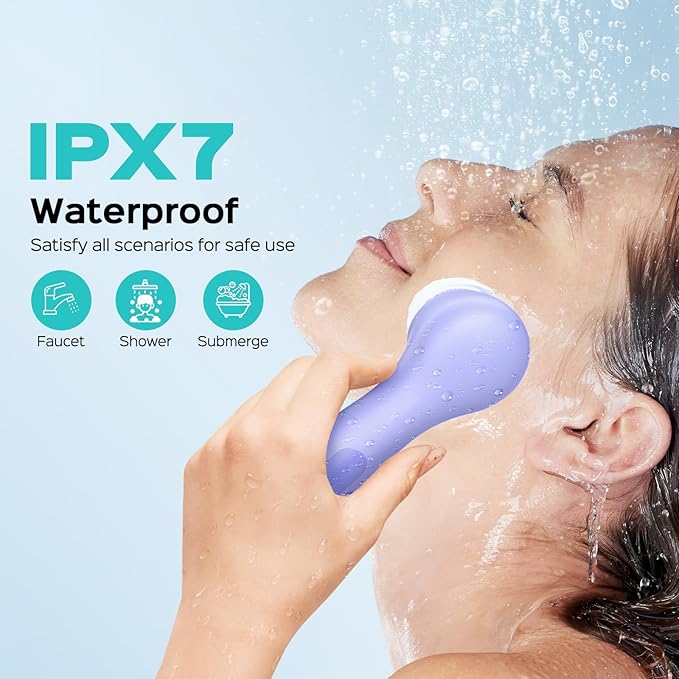 COSLUS FBS03 Face Scrubber Facial Cleansing Brush: 2 in 1 Spin and Vibration Patented, Silicone Electric Exfoliator Scrubber with Automatic Foaming, Waterproof Face Cleanser Brush for Men and Women