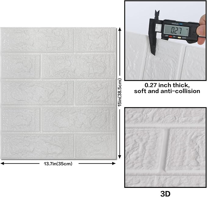 30PCS 3D Wall Panels Peel and Stick Foam, Self-Adhesive Decorative 3D Brick Wallpaper Wall Covering, Faux Stone Wall Panel Foam Brick for Living Room, Kitchen, Bathroom