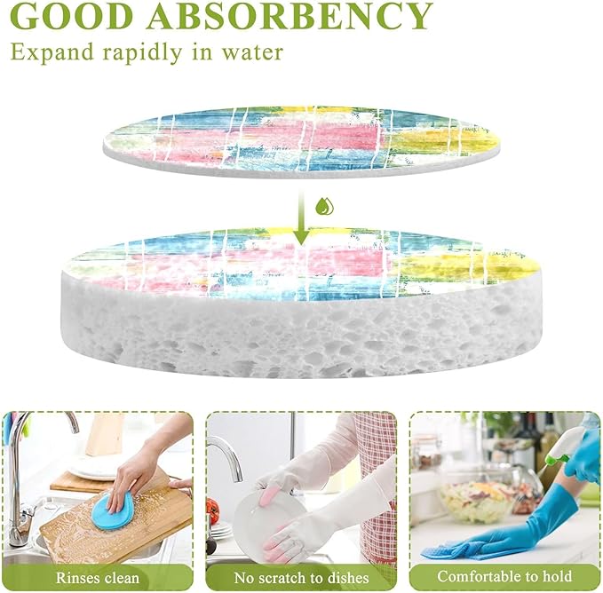 Colorful Check Plaid Kitchen Scrub Sponges, Pop-up Kitchen Cleaning Sponges Reusable Dish Washing Sponges for Bathroom Household Cleaning 3 Pack - Non Scratch Scrubber