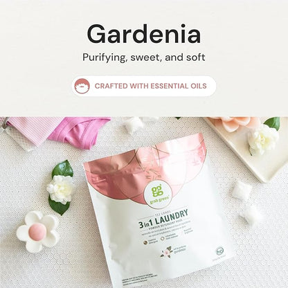 Grab Green Natural 3 in 1 Laundry Detergent Pods, Gardenia-with Essential Oils, 132 Loads, Organic Enzyme-Powered, Plant & Mineral-Based, White, 74.5Oz