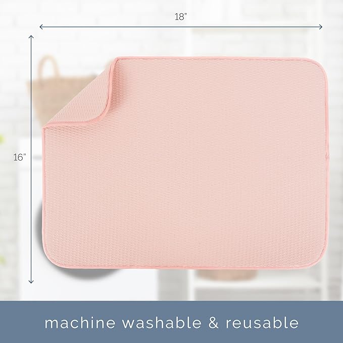S&T INC. Dish Drying Mat XL, 18” x 24”, Absorbent Microfiber Kitchen Counter Mat, Drying Pad for Dishes, Utensils, Pots and Pans, Extra Large, Diamond Texture, Pink