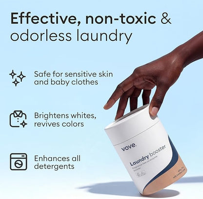 Vove Bio Enzyme Laundry Booster - 80 Loads 6x Enzyme Oxygen Stain Remover Powder - Fragrance Free for Sensitive Skin - Power Cleaner for Blood, Grass, Food, Pet Odors - FSC Wood Scoop
