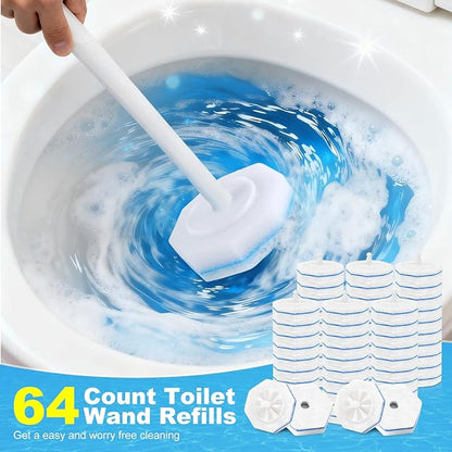 64Pcs Disposable Toilet Wand Refills for Clorox, Toilet Bowl Cleaners Scrubber, 5X Cleaning Exclusive Upgrade Formula Disposable Toilet Bowl Wand Refills Replacement Cleaner Brush Heads
