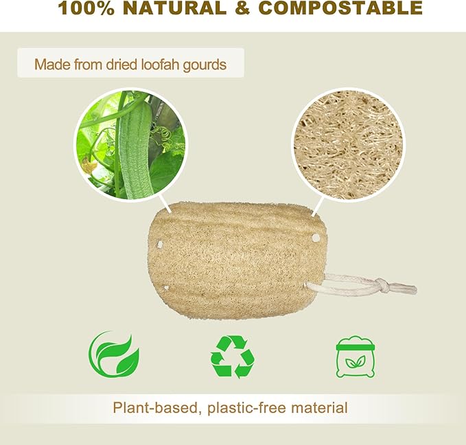 Natural Loofah Dish Sponges 5 Pack, Reusable Kitchen Scrubbers for Dishes, Pots and Pans, Non Scratch Plant-Based Scrubbing Pads for Dishwashing and Household Cleaning