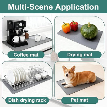 Silicone Coffee Mat, 24"X16" Heat-Resistant,Eco-friendly,Hygienic Drying Pad,Leak-Proof and Non-Slip,Removable Silicone Mat with Concave and Convex Design,（Gray 24X16）