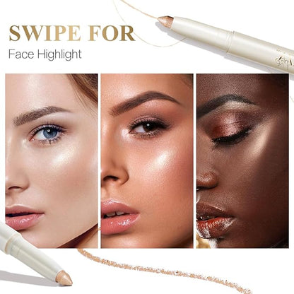 Eyeshadow Makeup Stick, Cream Shimmer, Eyeshadow Highlighter Makeup Eye Brightener Pencil Sticks Cosmetics, with Built-in Brush and Sharpener