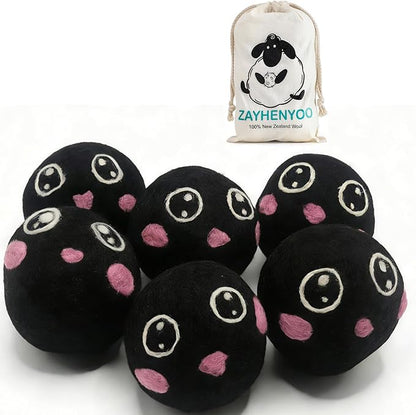 Dry Balls, Black Wool Dryer Balls Laundryer Balls for Dryer Premium 6-Pack New Zealand Wool Save Drying Time by 30%, Eliminate Static Cling, Reusable & Eco-Friendly Chemical Free
