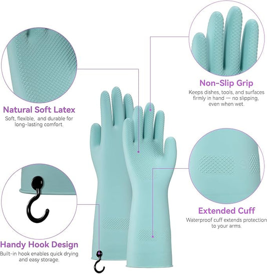 Dishwashing Rubber Gloves for Cleaning – 4 Pairs Kitchen Gloves with Handing Hooks Washing Dishes Household Glove - Large