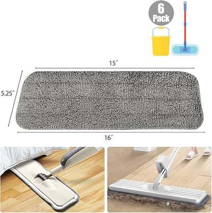 6 Pack Microfiber Spray Mop Replacement Heads for Wet Dry Mops, Premium Floor Cleaning Pads, Reusable Replacement Refills Compatible with Bona Floor Care System - Dark Gray