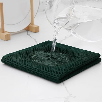 Kitinjoy 100% Cotton Kitchen Dish Cloths (12 X 12 Inches, Blackish Green), 6 Pack Waffle Weave Ultra Soft Absorbent Dish Towels for Drying Dishes Quick Drying Kitchen Towels Dish Rags