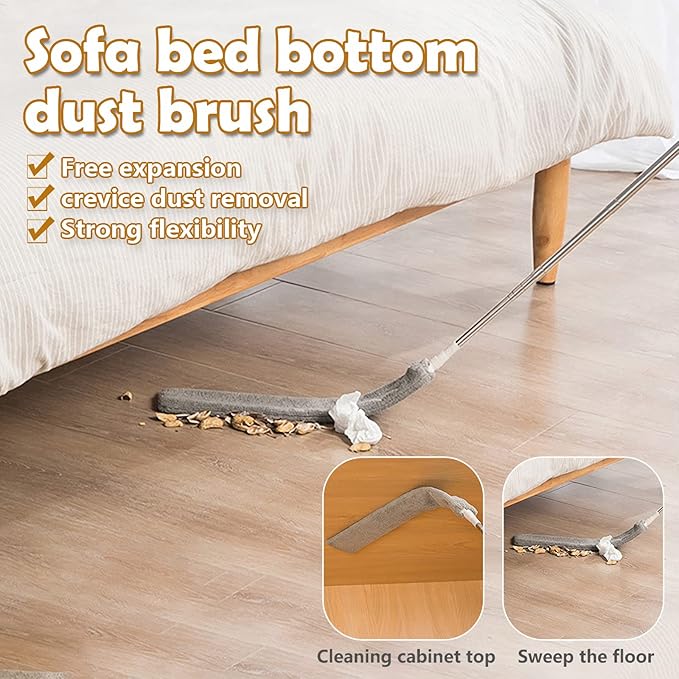 Retractable Gap Dust Cleaner, Under Refrigerator/Sofa Cleaning Tool, Microfiber Gap Duster with Extendable Pole 32-100 Inches, Suitable for Underneath Cleaning of Furniture, Fridges, Couch, Bed Gray