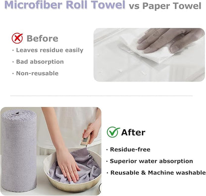 Jessy Home 80 Pack Microfiber Cleaning Cloth Roll Reusable Paper Towels 12"x12" Tear Away Cloth, Microfiber Towels for Cars, Wash Cloths, Lint Free Rags for House, Kitchen,Window,Cleaning Supplies
