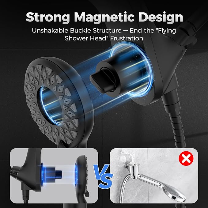 High Pressure Rain Shower Head with Handheld Spray Combo: Detachable Dual Shower Head with 10 Sprays Modes - Upgrade Knob Spray Mode Selector and Magnetic Guidance Docking System