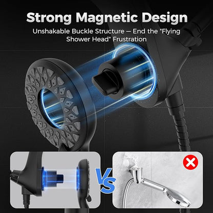 High Pressure Rain Shower Head with Handheld Spray Combo: Detachable Dual Shower Head with 10 Sprays Modes - Upgrade Knob Spray Mode Selector and Magnetic Guidance Docking System