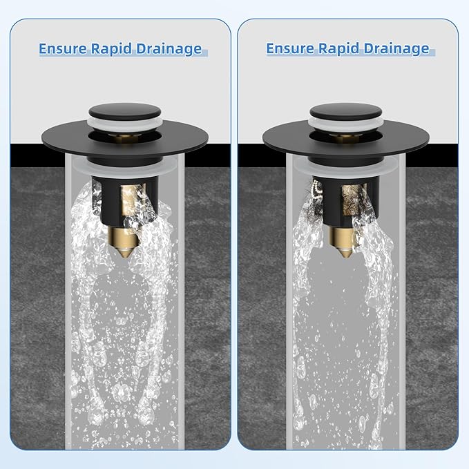 iFealClear 2 Pack Metal Universal Bathroom Sink Stopper, Upgraded Stainless Steel Sink Drain Strainer for 1.1''~2.36" Basin Pop Up Drain Strainer, Anti-Clogging Filter Basket, Matte Black