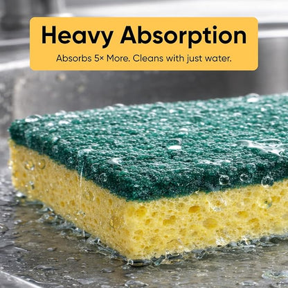Scrubee Heavy Duty Scrub Sponge with Scouring Pad, Kitchen Dishwashing, Sink, Pot and Frying Pan Cellulose Scrubber Sponge Non Scratch 6"