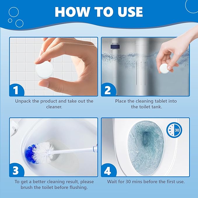 Toilet Bowl Cleaner Tablets, Automatic Toilet Bowl Cleaners with Bleach for Deodorizing and Descaling, Toilet Tabs Drop in Tank Against Tough Stains, 12 Packs