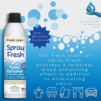 Spray Fresh Fabric Refresher, Linen, 8 oz — Deodorizer and Freshener for Clothing, Bedding, and Furniture