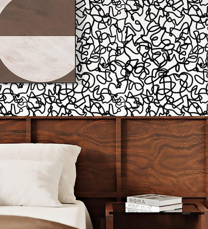 Ismoon 17.3"X118" Unique Black and White Peel and Stick Wallpaper Scribbles Wallpaper Modern Black Contact Paper Thickened Removable Self-Adhesive Wall Paper for Home Decoration Vinyl Film Roll