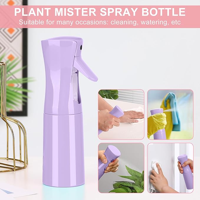 KAIZHOUZHOU(Purple Hair Mister Spray Bottle，Spray Water Bottle Fine Mist Refillable Plants（6.8OZ /200ML） Barber，Showering Pets, Plants, travel, Ironing and Cleaning ﻿ ﻿ ﻿(Continuous Spray)
