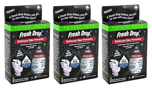 Fresh Drop Bathroom Odor Preventor, Toilet Smell Eliminator, Before-You-Go Bathroom Essential, Traps Strong Odors, 3 Count Value Pack