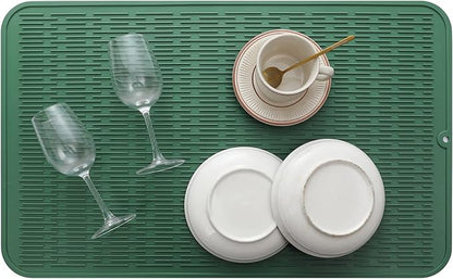 MicoYang Silicone Dish Drying Mat for Multiple Usage,Easy clean,Eco-friendly,Heat-resistant Silicone Mat for Kitchen Counter or Sink,Refrigerator or Drawer Liner Green 3XL 28 inches x 18 inches