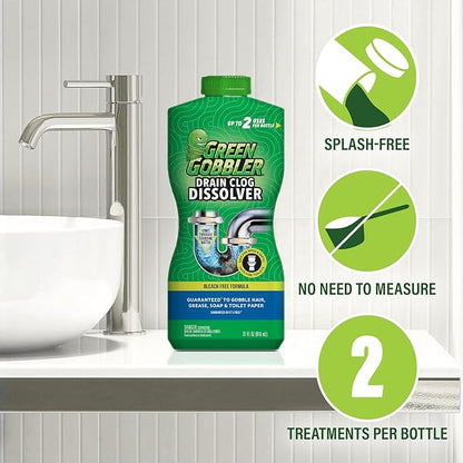 Green Gobbler Liquid Hair Drain Clog Remover & Cleaner, For Toilets, Sinks, Tubs - Septic Safe (6)