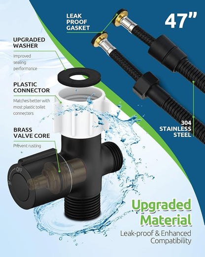 Black Bidet Sprayer for Toilet, Muslim Shower Handheld Jet Sprayer Adjustable Water Flow with Bidet Hose for Feminine Wash, Black Bidet Faucet Cloth Diaper for Baby Wash, Wall/Toilet Mount