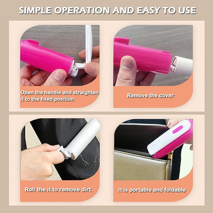 Mini Lint Roller Travel Size, Reusable Portable Lint Roller for Clothes, Travel Essentials with 150 Sheets Refillable, Sticky Small Pet Hair Remover for Purse Bag Car (Rose)