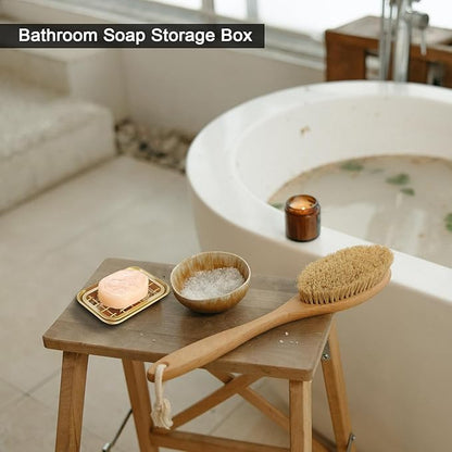 SheeChung Kitchen and Bathroom Soap Dish Tray - Metal Soap Dish Tray with Drainage Grid and Holder for Kitchen Sink Countertops to Store Soap, Sponges, Scrubbers - Rust Resistant (Gold)