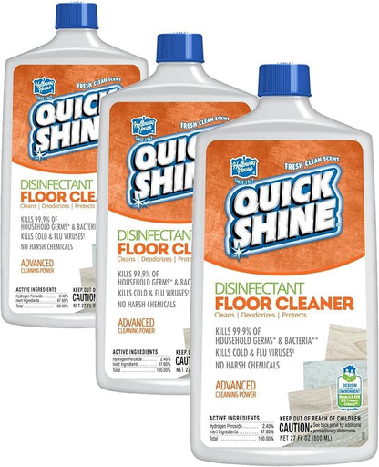 Quick Shine Disinfectant Floor Cleaner 27oz | Hospital Level Disinfectant Kills 99.9% Germs & Bacteria | Cleans w/Power of Hydrogen Peroxide & No Harsh Chemicals | Streak Free & Zero Residue
