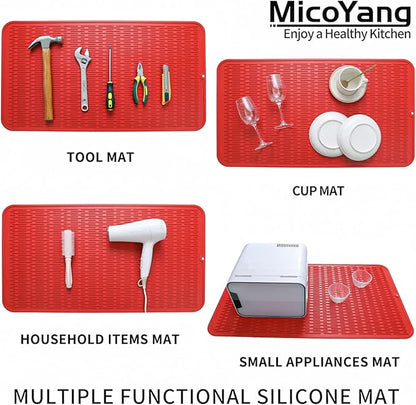 MicoYang Silicone Dish Drying Mat for Multiple Usage,Easy clean,Eco-friendly,Heat-resistant Silicone Mat for Kitchen Counter or Sink,Refrigerator or Drawer Liner Red 4XL 32 inches x 18 inches