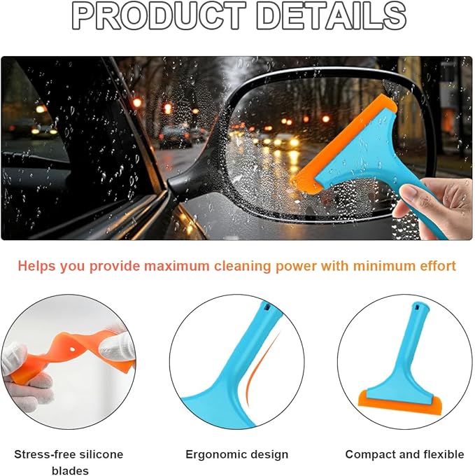 Small Silicone Window Squeegee, 5.9 Inch Car Windshield Water Blade Squeegee with Non-Slip Handle, All-Purpose Cleaning Squeegee for Car Windshield, Window, Mirror (Blue)