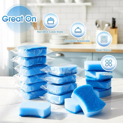 Tioncy 200 Pcs Individually Wrapped Sponges Bulk Dual-Sided Dishwashing Sponge Non-Scratch Scrub Sponges Dish Scrubber for Kitchen, Restaurant, Washing Dishes, Cleaning, Pots, Pans, Car, Bike
