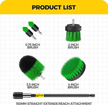 Holikme 6Pack Drill Brush Power Scrubber Cleaning Brush Extended Long Attachment Set All Purpose Drill Scrub Brushes Kit for Grout, Floor, Tub, Shower, Tile, Bathroom，Scrub Brush Green