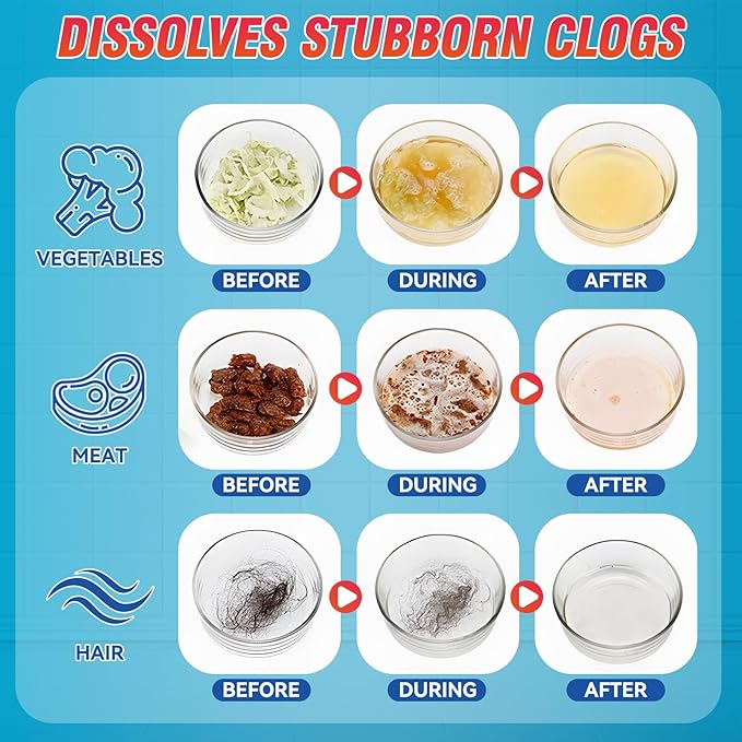 Drain Clog Remover, 260g Drain Cleaner, Pipeline Dredging Agent, Dissolves Hair, Grease & Soap Scum