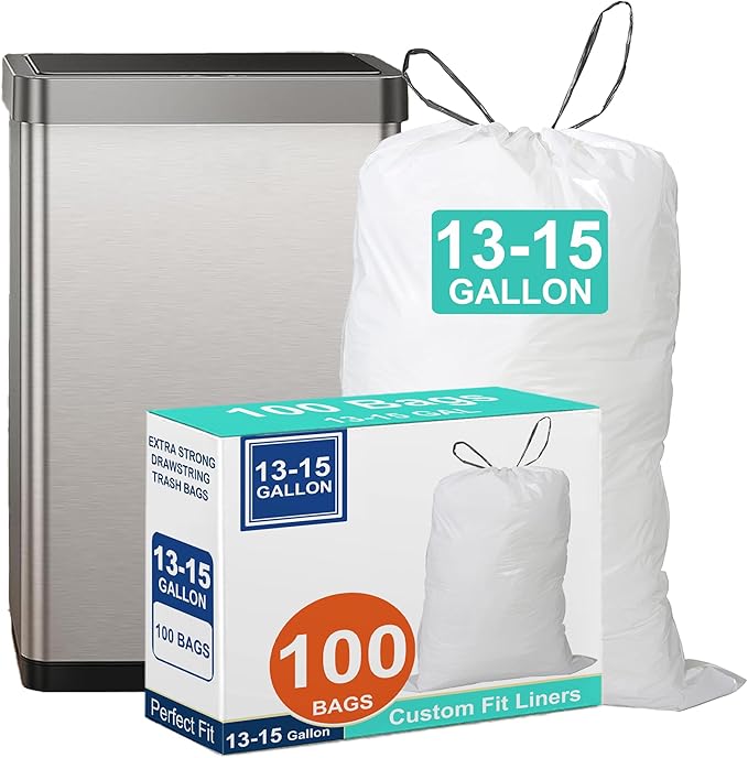 16 Gallon Heavy Duty Trash Bags 1.2 Mil THICK 50 Count with Reinforced Drawstring Tear & Leak Resistant Drawstring Garbage Liners Fit 13-16 Gallon Trash Can