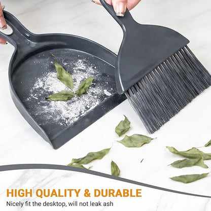THINKLEARN 2PCS Small Dust Pan and Brush Set, Mini Broom and Dustpan Set, Compact and Hand Broom Combo Set for Cleaning, Dark Gray