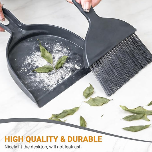 THINKLEARN 2PCS Small Dust Pan and Brush Set, Mini Broom and Dustpan Set, Compact and Hand Broom Combo Set for Cleaning, Dark Gray